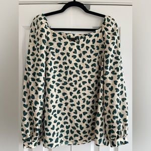 Ann Taylor Green Heart Wide Neck Cream Blouse